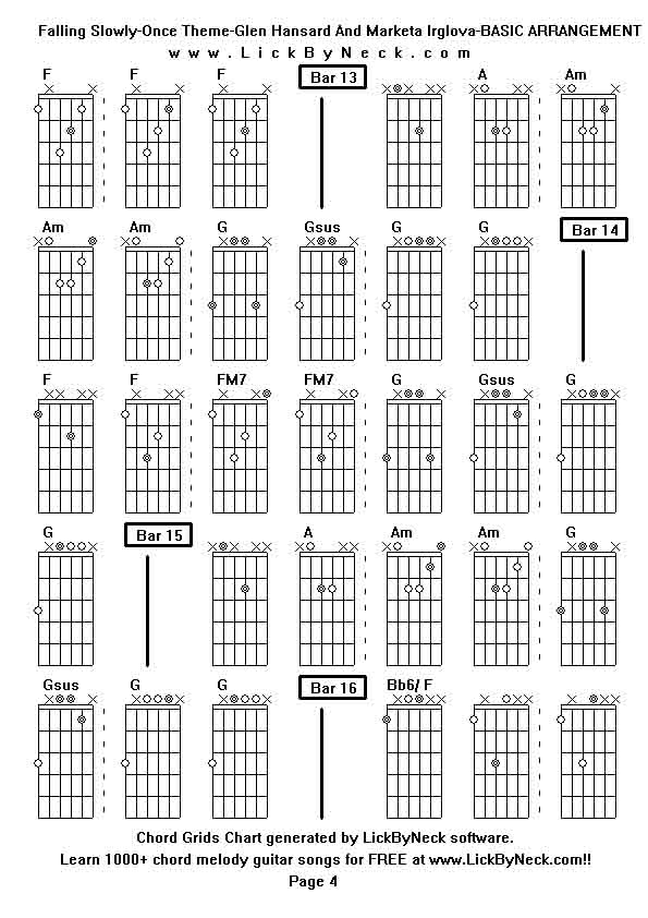 Chord Grids Chart of chord melody fingerstyle guitar song-Falling Slowly-Once Theme-Glen Hansard And Marketa Irglova-BASIC ARRANGEMENT ,generated by LickByNeck software.